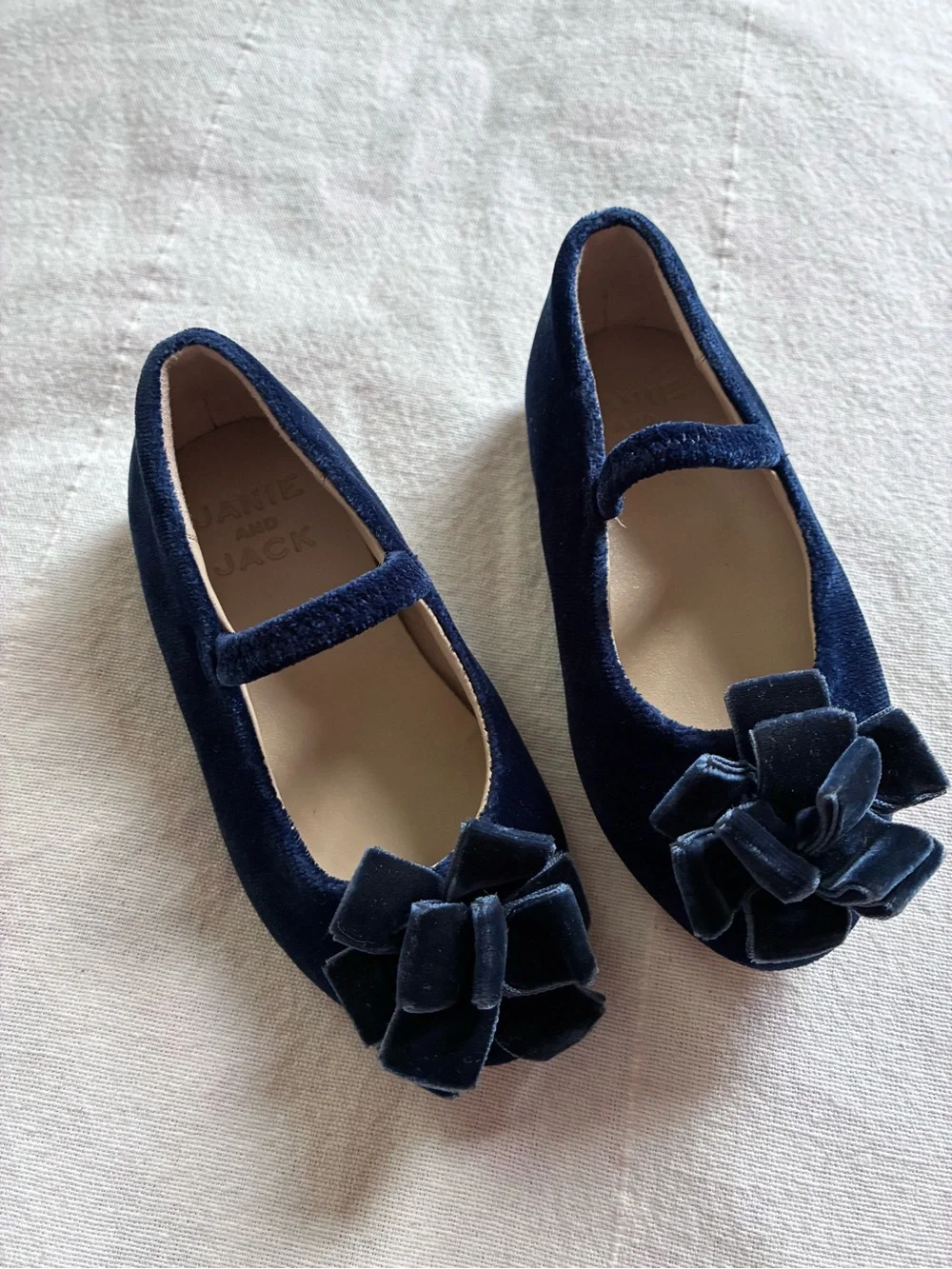 Janie and Jack Navy Blue Velvet Dress Ballet Slippers Shoes Church Toddler Girl